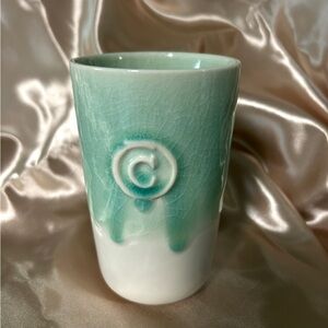 Anthropologie Mint Crackle Glaze Cup • Ceramic Tumbler • Rare & Lovely